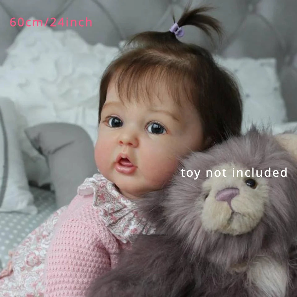 BZDOLL 24inch Reborn Baby Doll with 3D-Paint Skin and Veins (Soft Vinyl Limb, Cloth Body), 60cm Handmade Realistic Newborn Babies Lovely Art Bebe Toy Gift for 3+ Girl