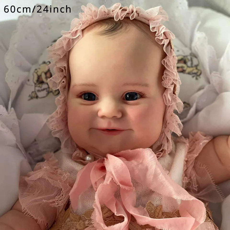 BZDOLL 60cm 24inch Soft Vinyl Reborn Baby Doll with 3D-Paint Skin and Blood Vessels Girl Art Toy Bebe Lifelike Handmade Newborn Girl Toddler Birthday Gift