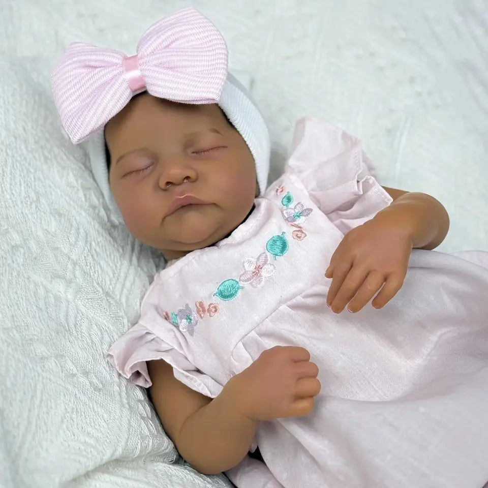BZDOLL 48cm 19inch Black Skin Asleep Reborn Baby Doll Toy Cloth Body Dolls Can Be Chosen, Lovely Birthday Gift