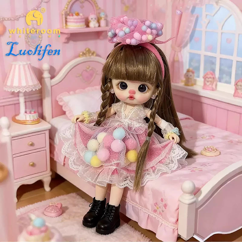 Luolifen Doll for Girl Gift Cute Mini OB11 bjd Trendy Toy Denim Set Kawaii Dopamine Candy Blue Green Eyes Toy Accessories