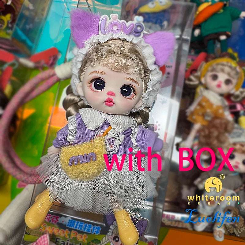 Luolifen Doll for Girl Gift Cute Mini OB11 bjd Trendy Toy Denim Set Kawaii Dopamine Candy Blue Green Eyes Toy Accessories