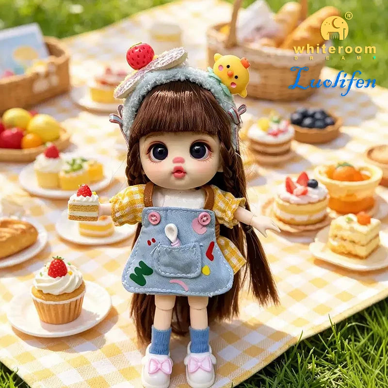 Luolifen Doll for Girl Gift Cute Mini OB11 bjd Trendy Toy Denim Set Kawaii Dopamine Candy Blue Green Eyes Toy Accessories