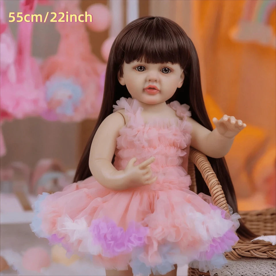 BZDOLL 55cm 22inch Lifelike Reborn Baby Girl Doll Full Body Soft Vinyl Princess Toddler Newborn Art Toy for Kids Birthday Gifts