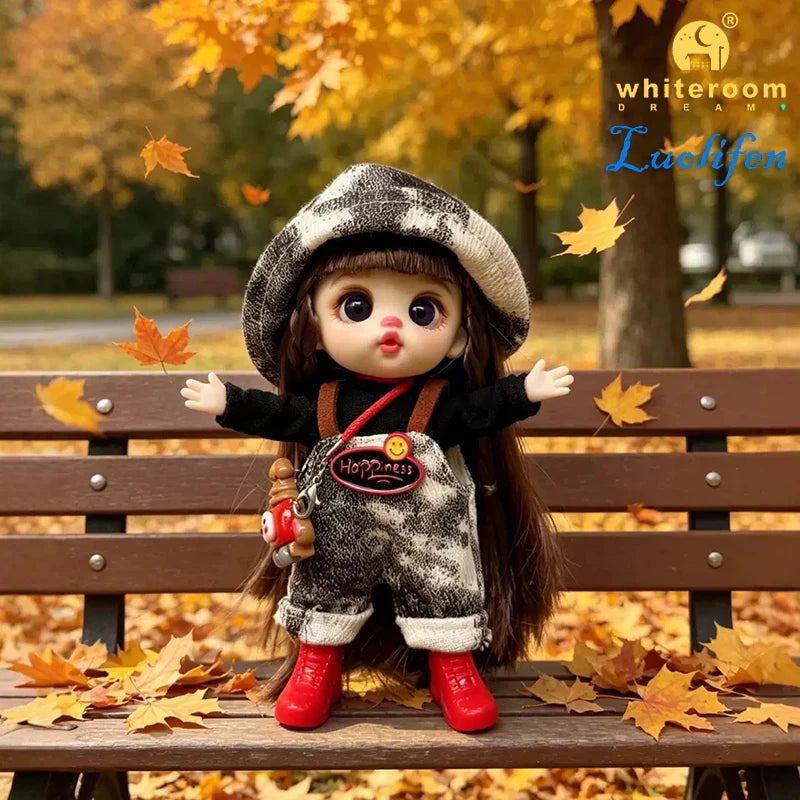 Luolifen Doll for Girl Gift Cute Mini OB11 bjd Trendy Toy Denim Set Kawaii Dopamine Candy Blue Green Eyes Toy Accessories