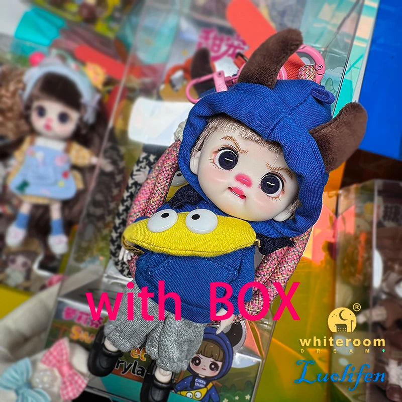 Luolifen Doll for Girl Gift Cute Mini OB11 bjd Trendy Toy Denim Set Kawaii Dopamine Candy Blue Green Eyes Toy Accessories