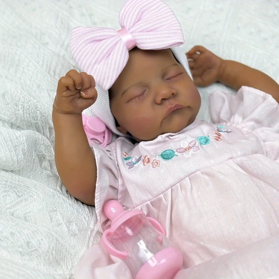 BZDOLL 48cm 19inch Black Skin Asleep Reborn Baby Doll Toy Cloth Body Dolls Can Be Chosen, Lovely Birthday Gift