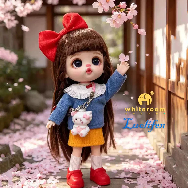 Luolifen Doll for Girl Gift Cute Mini OB11 bjd Trendy Toy Denim Set Kawaii Dopamine Candy Blue Green Eyes Toy Accessories