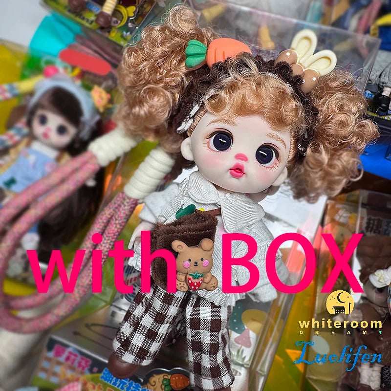 Luolifen Doll for Girl Gift Cute Mini OB11 bjd Trendy Toy Denim Set Kawaii Dopamine Candy Blue Green Eyes Toy Accessories
