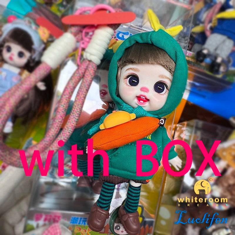 Luolifen Doll for Girl Gift Cute Mini OB11 bjd Trendy Toy Denim Set Kawaii Dopamine Candy Blue Green Eyes Toy Accessories