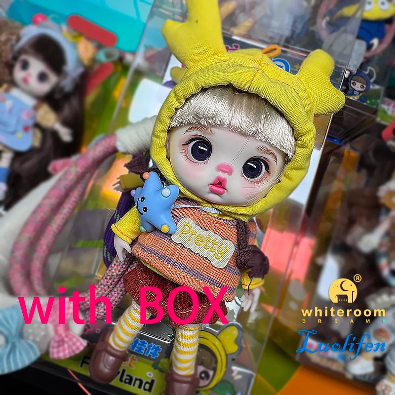 Luolifen Doll for Girl Gift Cute Mini OB11 bjd Trendy Toy Denim Set Kawaii Dopamine Candy Blue Green Eyes Toy Accessories
