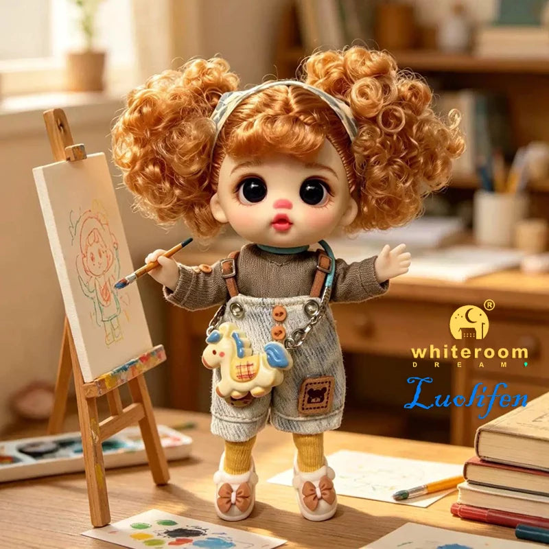Luolifen Doll for Girl Gift Cute Mini OB11 bjd Trendy Toy Denim Set Kawaii Dopamine Candy Blue Green Eyes Toy Accessories