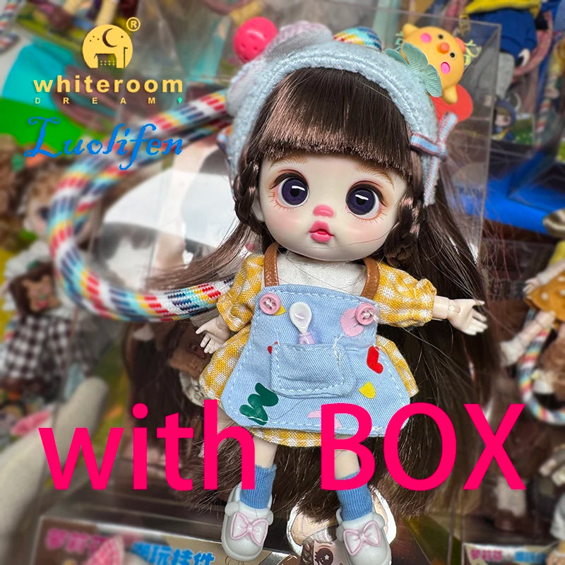 Luolifen Doll for Girl Gift Cute Mini OB11 bjd Trendy Toy Denim Set Kawaii Dopamine Candy Blue Green Eyes Toy Accessories