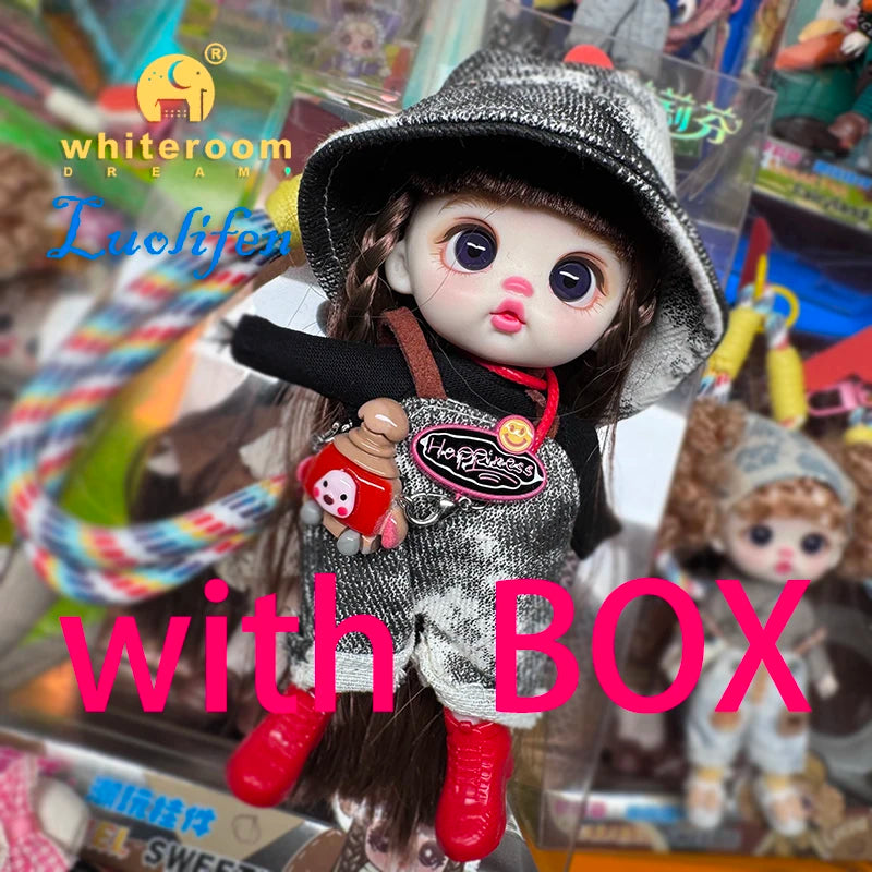 Luolifen Doll for Girl Gift Cute Mini OB11 bjd Trendy Toy Denim Set Kawaii Dopamine Candy Blue Green Eyes Toy Accessories