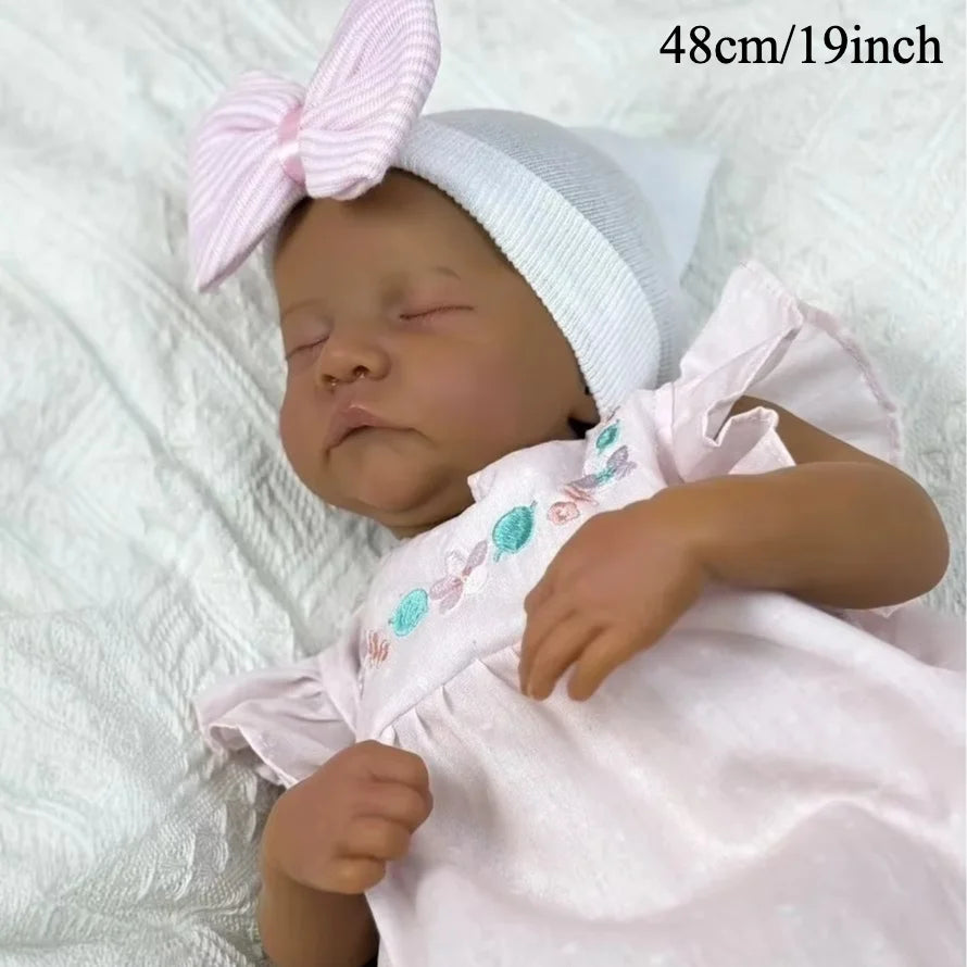 BZDOLL 48cm 19inch Black Skin Asleep Reborn Baby Doll Toy Cloth Body Dolls Can Be Chosen, Lovely Birthday Gift