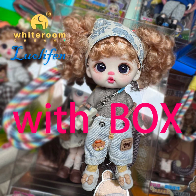 Luolifen Doll for Girl Gift Cute Mini OB11 bjd Trendy Toy Denim Set Kawaii Dopamine Candy Blue Green Eyes Toy Accessories
