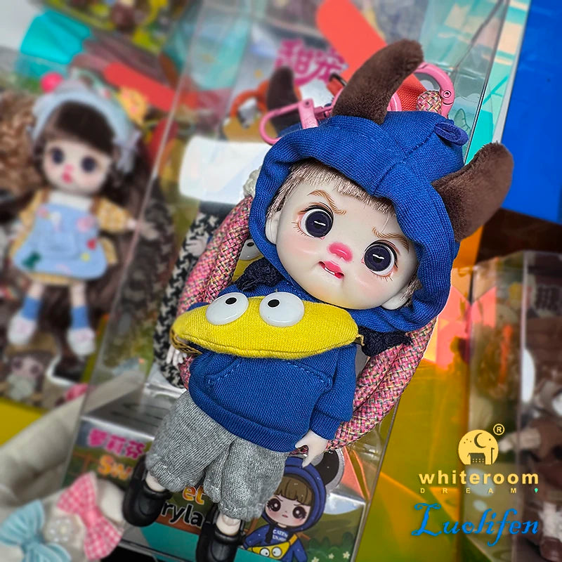 Luolifen Doll for Girl Gift Cute Mini OB11 bjd Trendy Toy Denim Set Kawaii Dopamine Candy Blue Green Eyes Toy Accessories