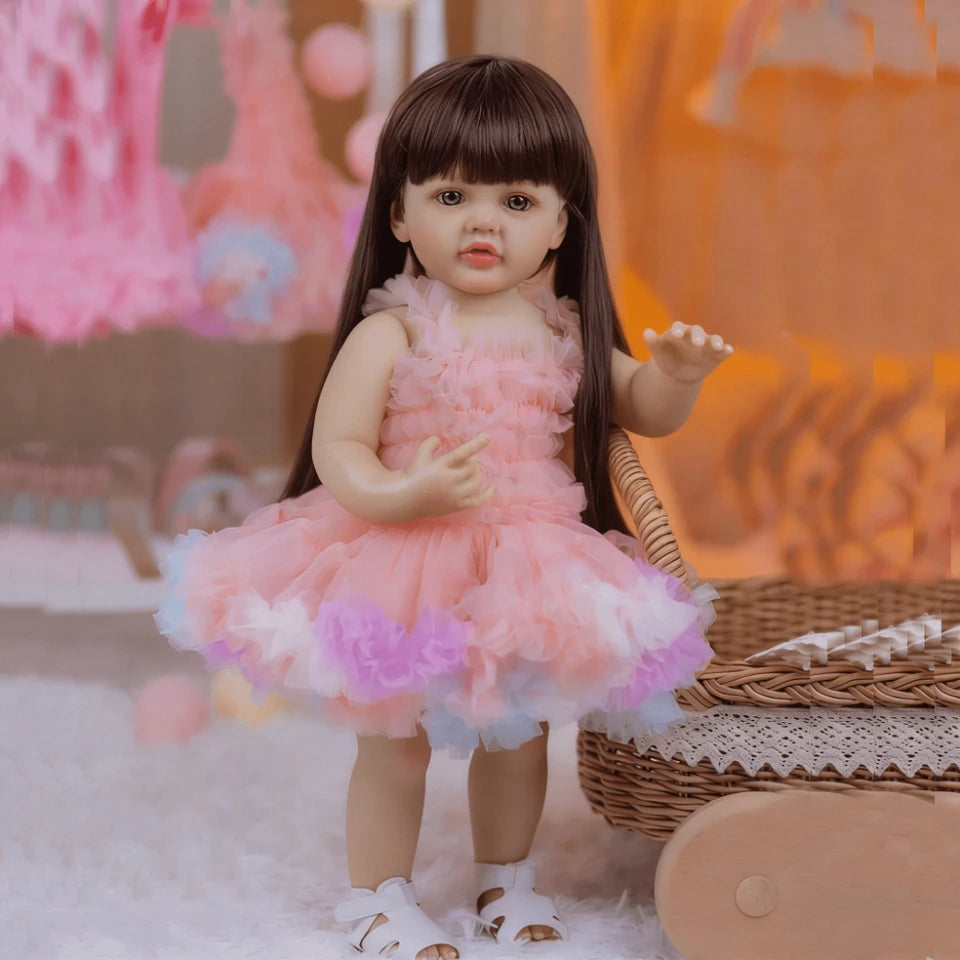 BZDOLL 55cm 22inch Lifelike Reborn Baby Girl Doll Full Body Soft Vinyl Princess Toddler Newborn Art Toy for Kids Birthday Gifts