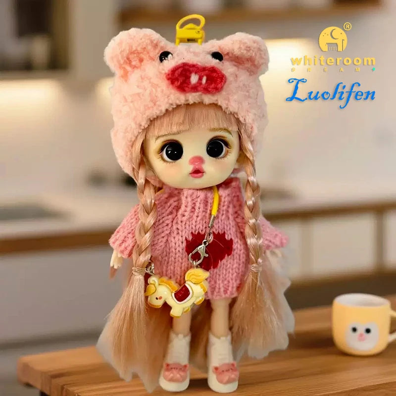 Luolifen Doll for Girl Gift Cute Mini OB11 bjd Trendy Toy Denim Set Kawaii Dopamine Candy Blue Green Eyes Toy Accessories