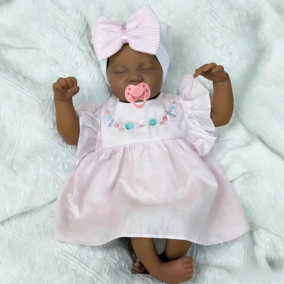 BZDOLL 48cm 19inch Black Skin Asleep Reborn Baby Doll Toy Cloth Body Dolls Can Be Chosen, Lovely Birthday Gift