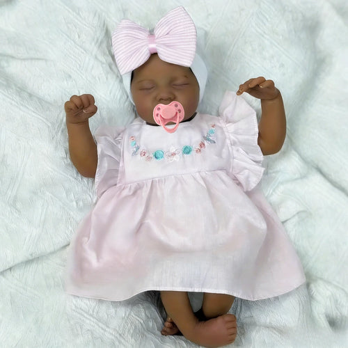 BZDOLL 48cm 19inch Black Skin Asleep Reborn Baby Doll Toy Cloth Body Dolls Can Be Chosen, Lovely Birthday Gift