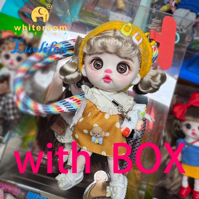Luolifen Doll for Girl Gift Cute Mini OB11 bjd Trendy Toy Denim Set Kawaii Dopamine Candy Blue Green Eyes Toy Accessories
