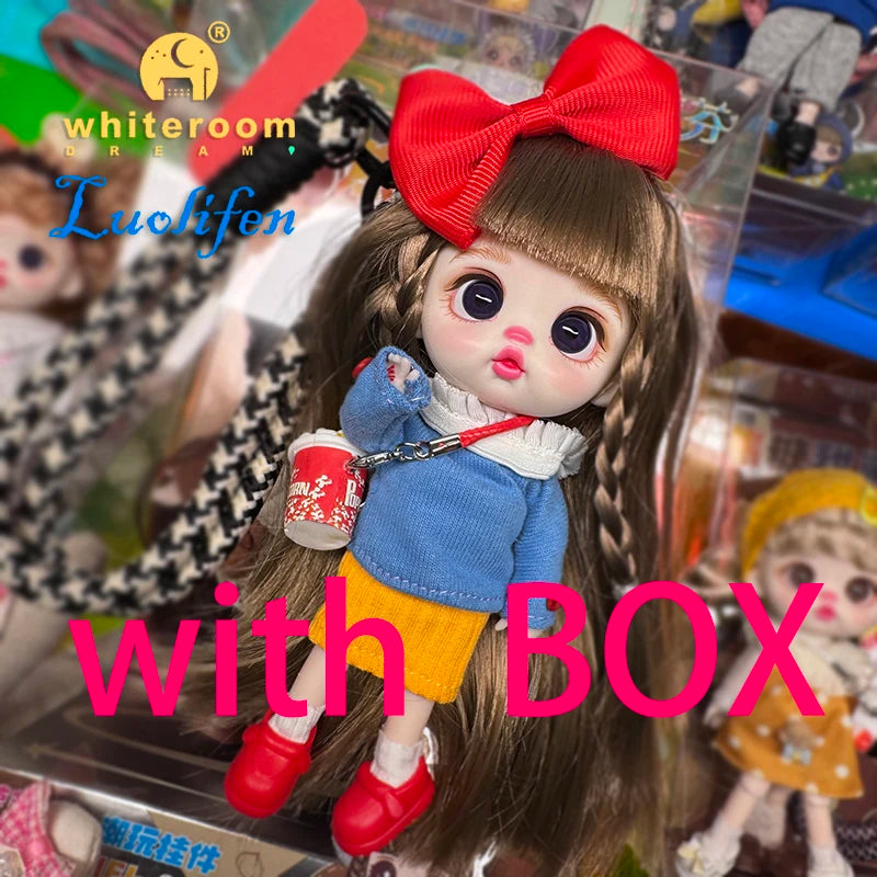 Luolifen Doll for Girl Gift Cute Mini OB11 bjd Trendy Toy Denim Set Kawaii Dopamine Candy Blue Green Eyes Toy Accessories