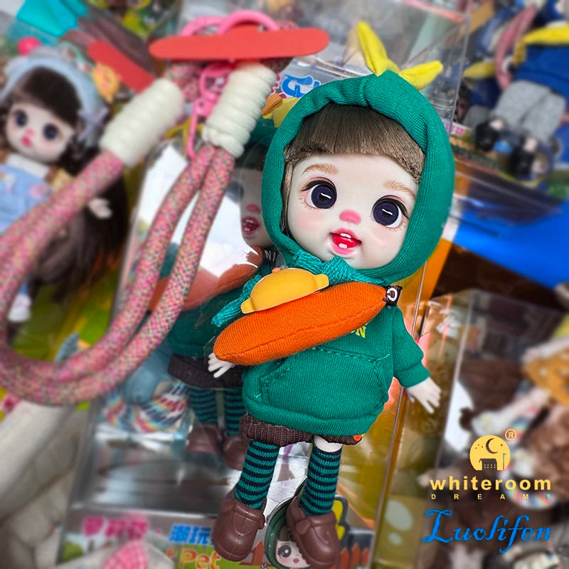 Luolifen Doll for Girl Gift Cute Mini OB11 bjd Trendy Toy Denim Set Kawaii Dopamine Candy Blue Green Eyes Toy Accessories